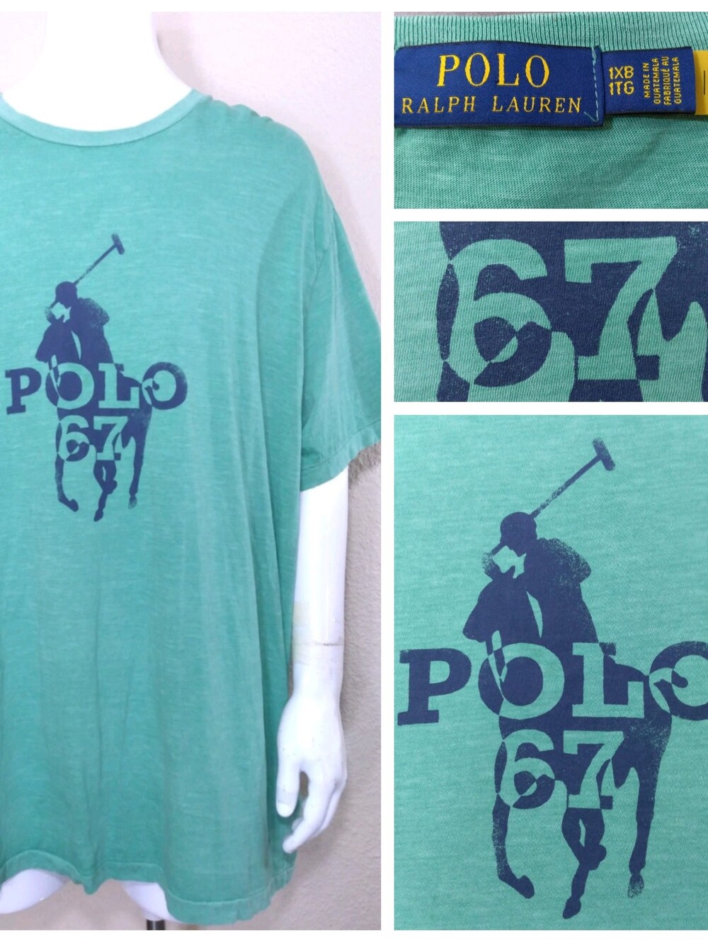 POLO RALPH LAUREN T Shirt 1XB Green Blue BIG PONY 67 XL BIG & TALL 1X RL Mens SS
